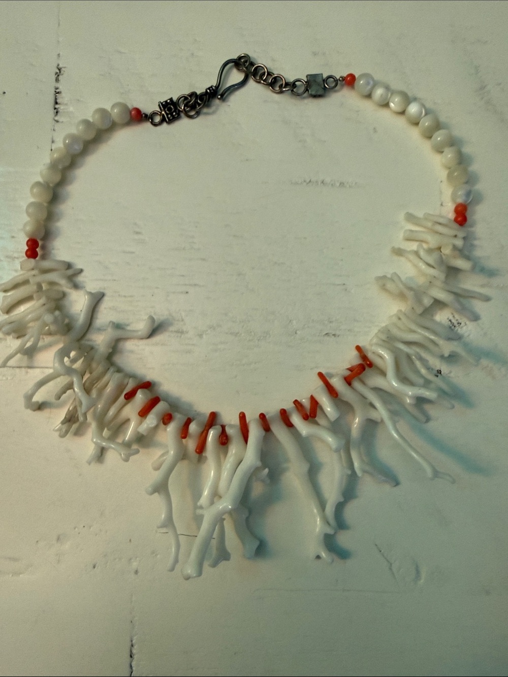 Handcrafted White & Coral Branch Necklace - Women Jewelry